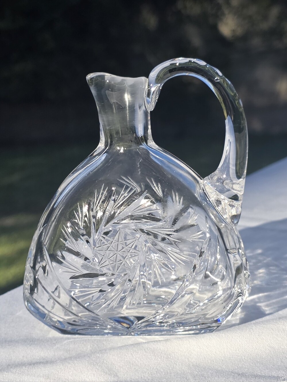 Vintage Cut Crystal Oil Vinegar Cruet Pinwheel Hobstar 4.75” No Stopper